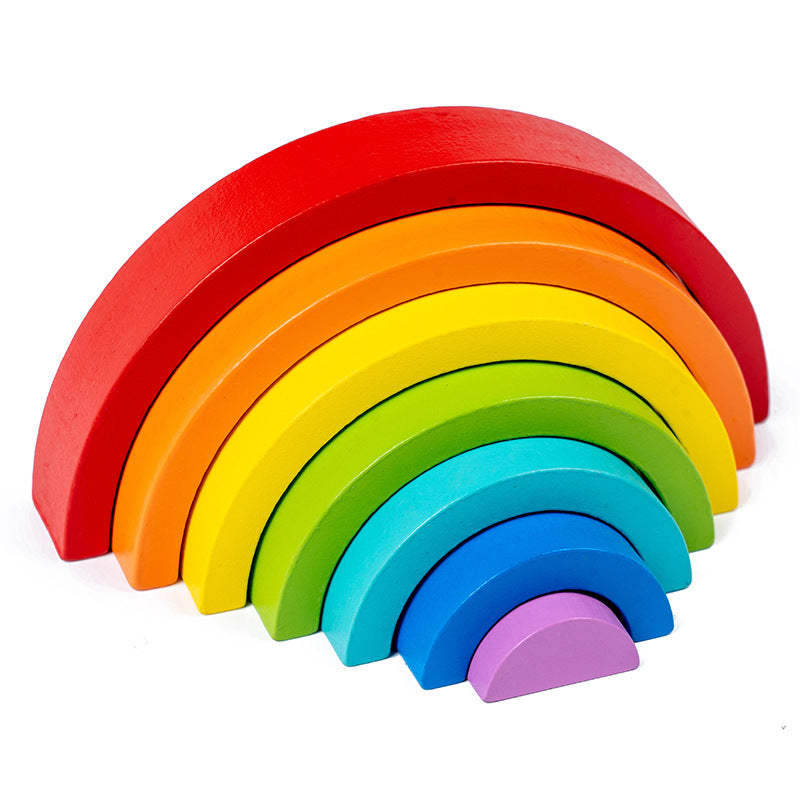 Wooden Rainbow Building Blocks for Children's Intellectual Development and Color Recognition Educational Toy