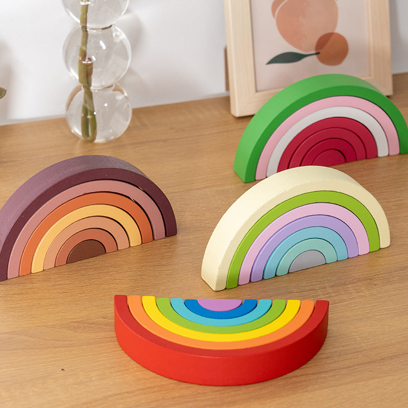 Wooden Rainbow Building Blocks for Children's Intellectual Development and Color Recognition Educational Toy
