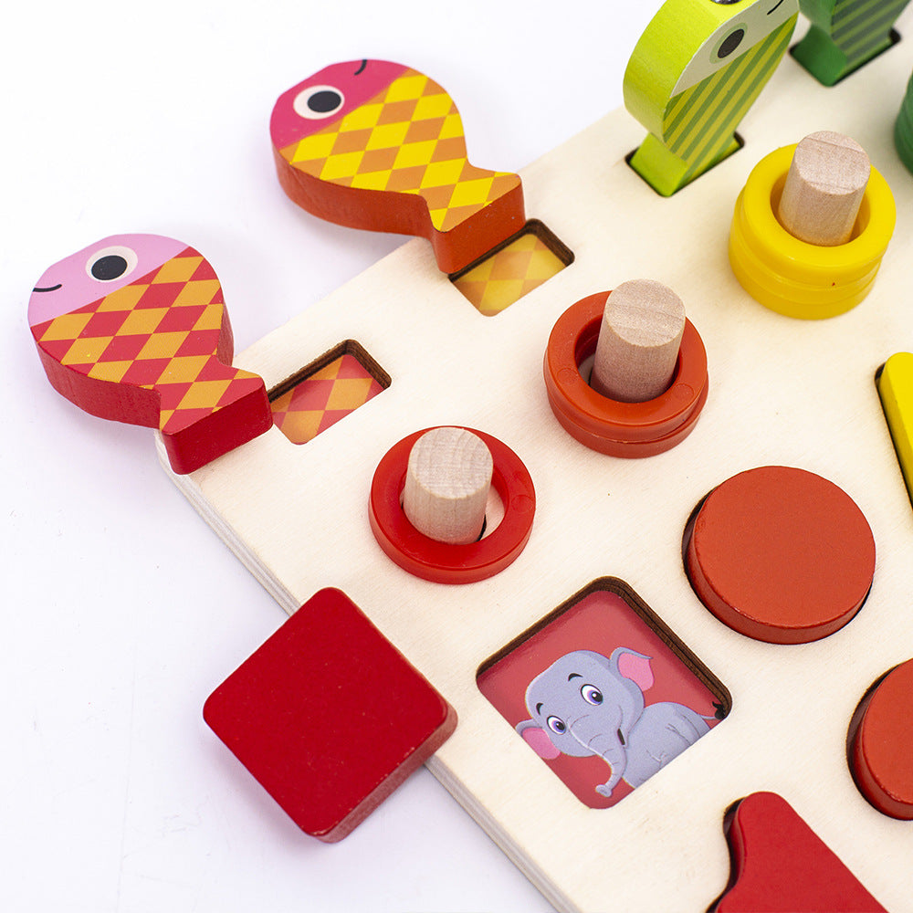 Children's early education puzzle three in one logarithmic board fishing toy wooden alphanumeric cognitive building block matching game