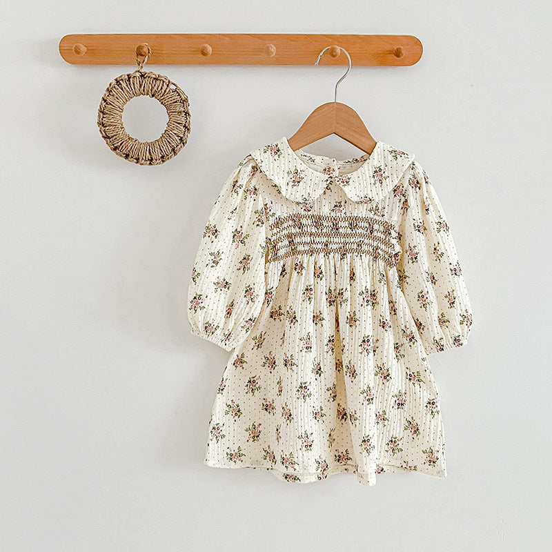 Long Sleeve Peter Pan Collar Gathering A-Line Dress