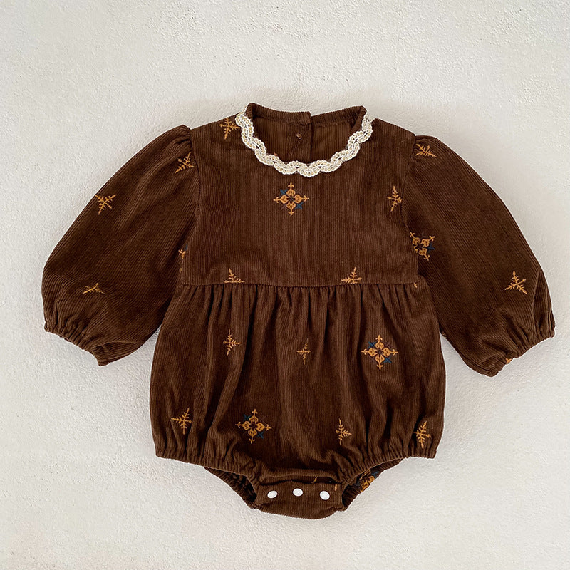 Vintage Corduroy Embroidered Girls' Dress