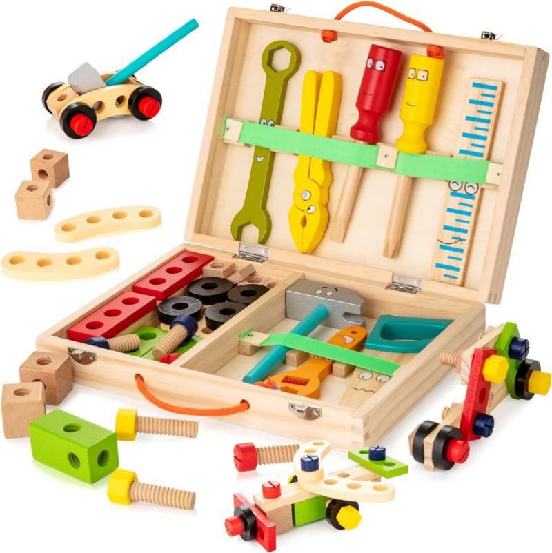 Simulation house cartoon wooden hand-held repair toolbox