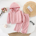 Chic Hooded Zipper Knit Cardigan Sweater Set