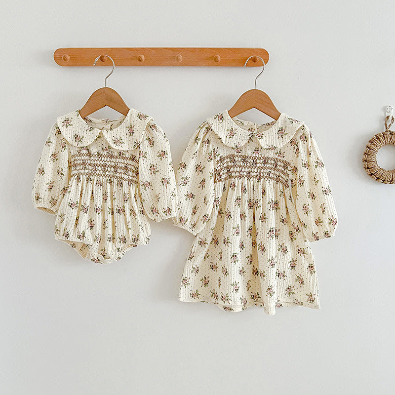Long Sleeve Peter Pan Collar Gathering A-Line Dress