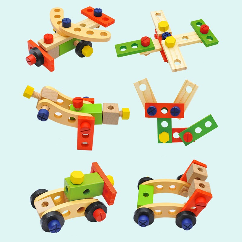 Simulation house cartoon wooden hand-held repair toolbox