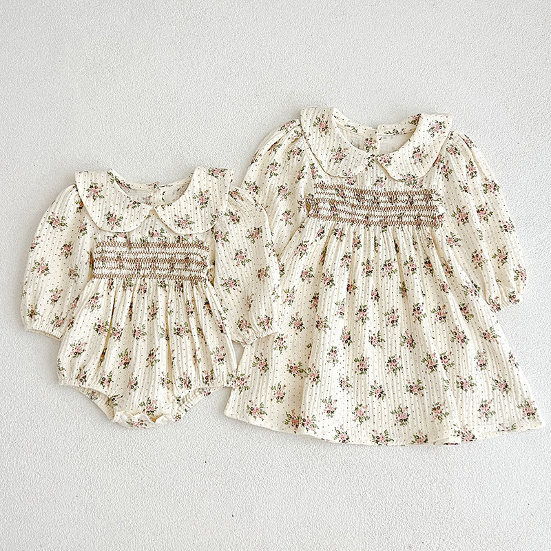 Long Sleeve Peter Pan Collar Gathering A-Line Dress