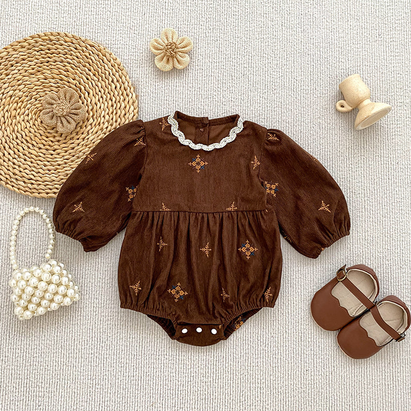 Vintage Corduroy Embroidered Girls' Dress