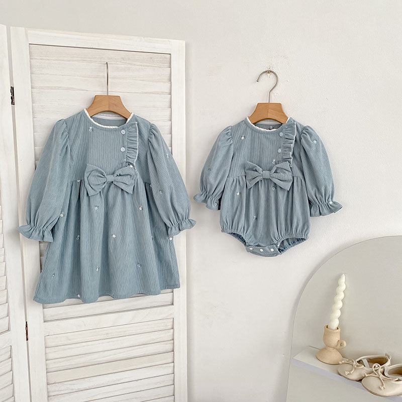 Long Sleeve Bowknot Girls Dress