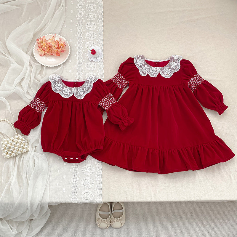 Christmas Red Ruffle Collar Dress