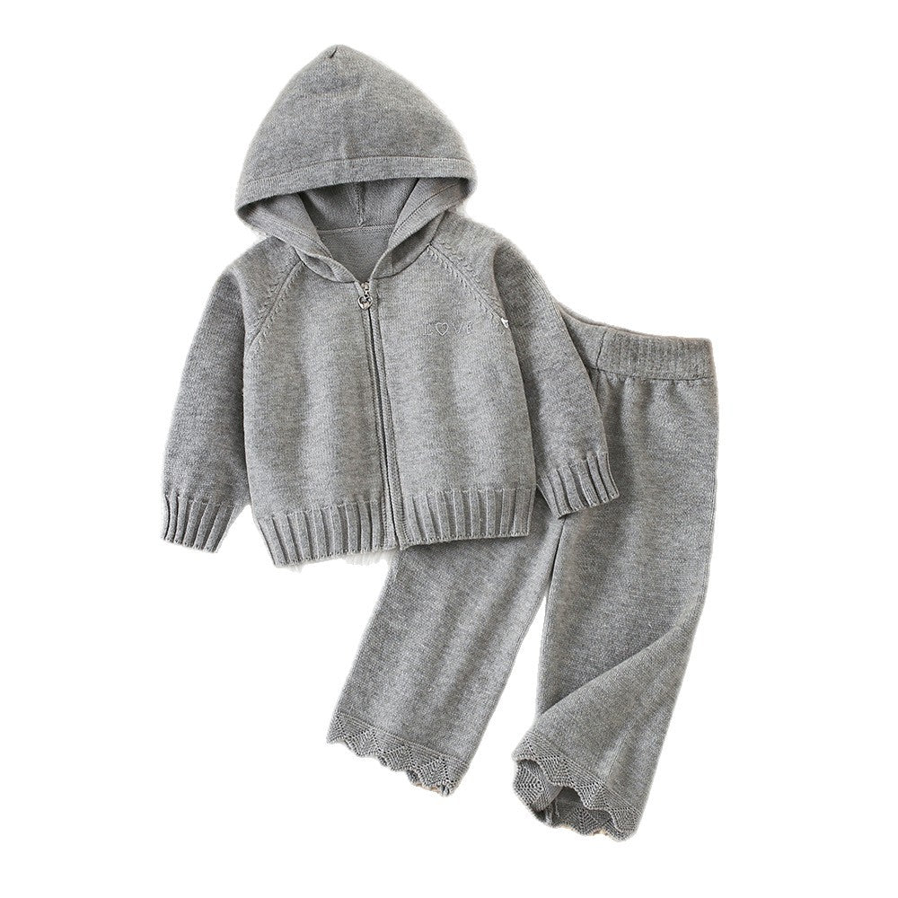 Chic Hooded Zipper Knit Cardigan Sweater Set