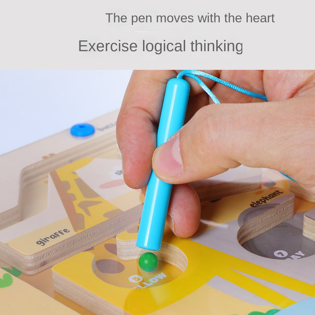 Children's magnetic maze walking ball toy early education for ages 3 to 6 focusing on using pens wooden ball puzzle toy