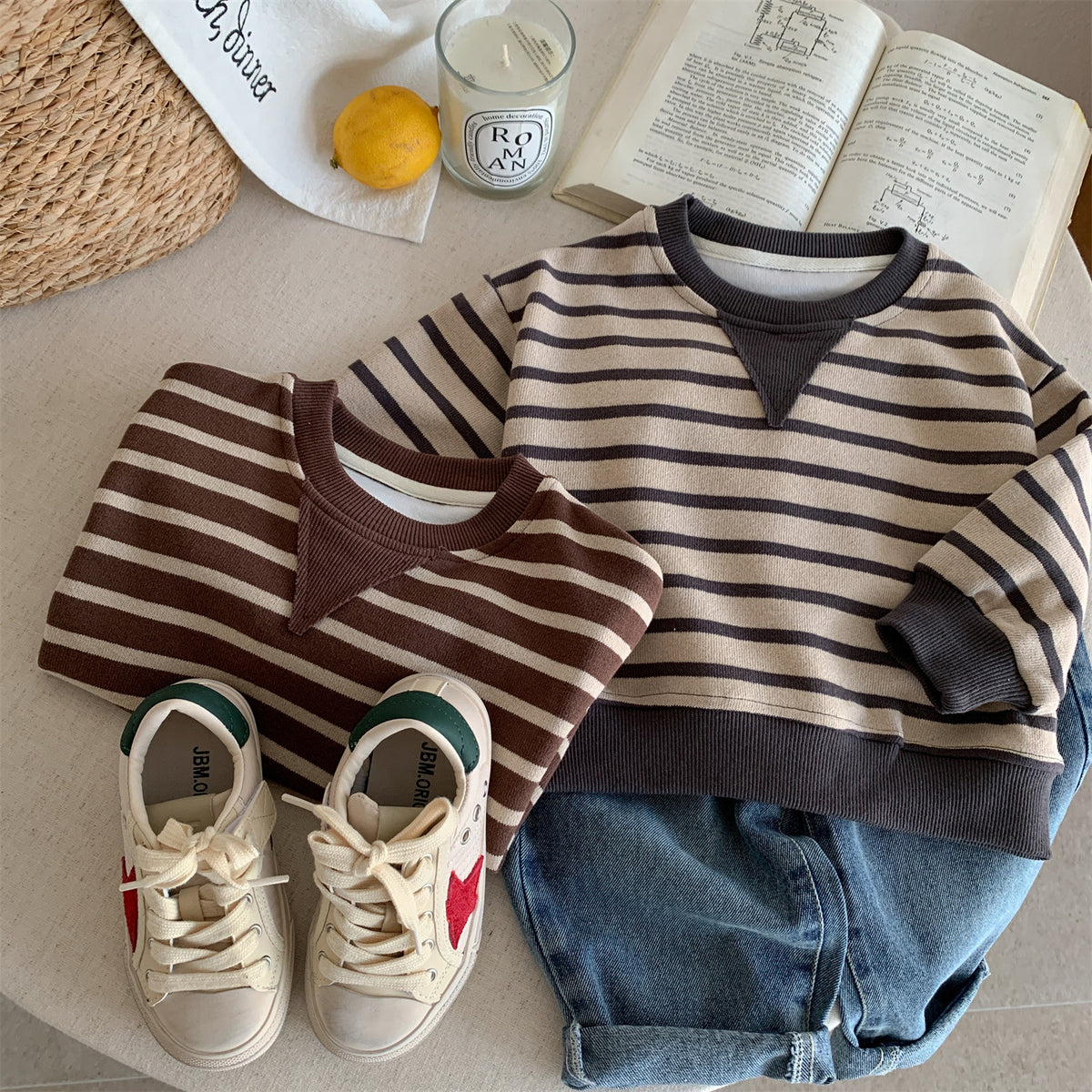 Round neck hoodie baby striped casual pullover