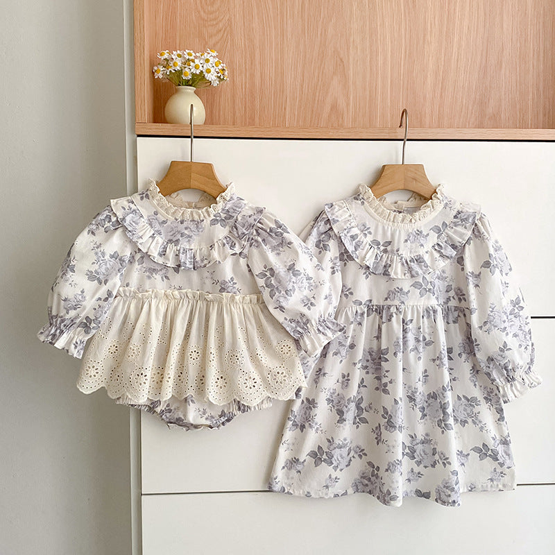 Floral Print Long Sleeve Princess Dress