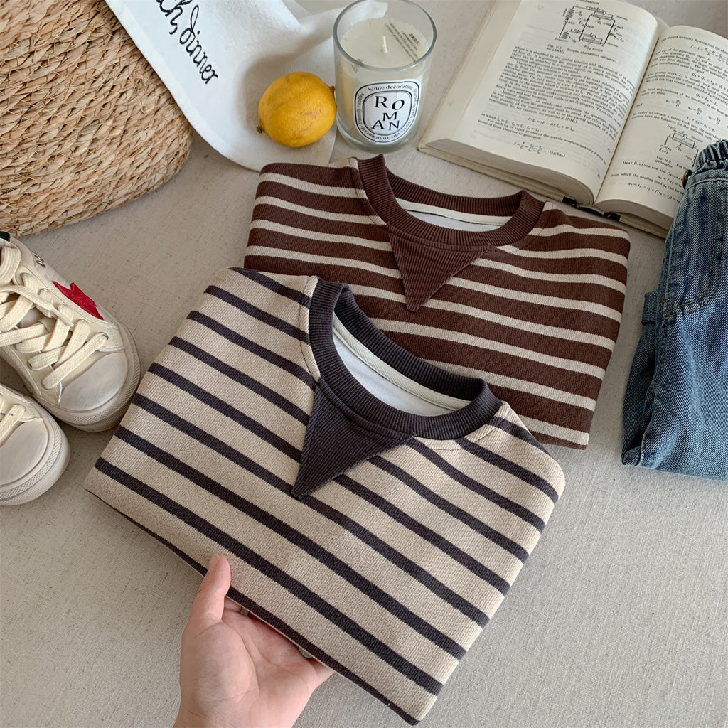 Round neck hoodie baby striped casual pullover