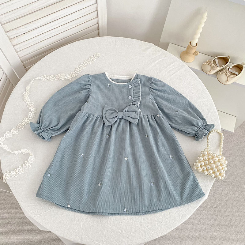 Long Sleeve Bowknot Girls Dress
