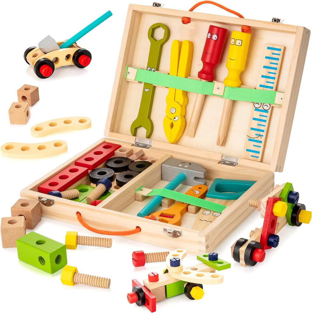 Simulation house cartoon wooden hand-held repair toolbox