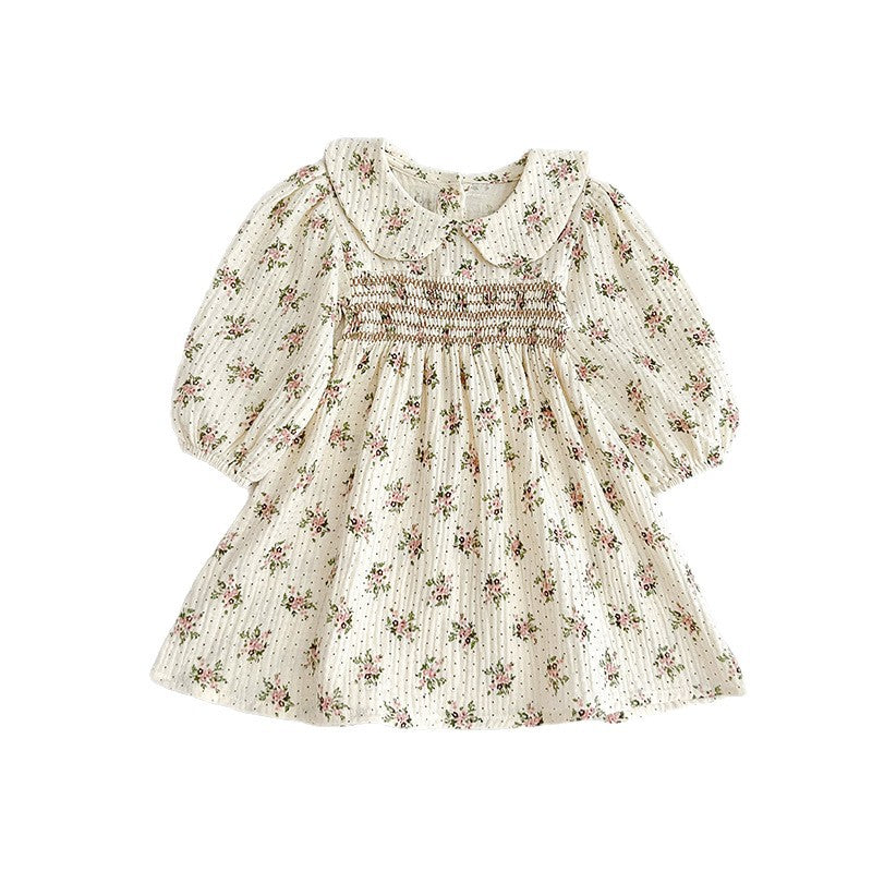 Long Sleeve Peter Pan Collar Gathering A-Line Dress