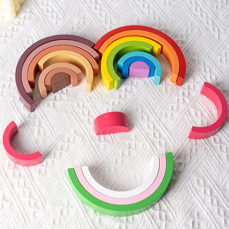 Wooden Rainbow Building Blocks for Children's Intellectual Development and Color Recognition Educational Toy
