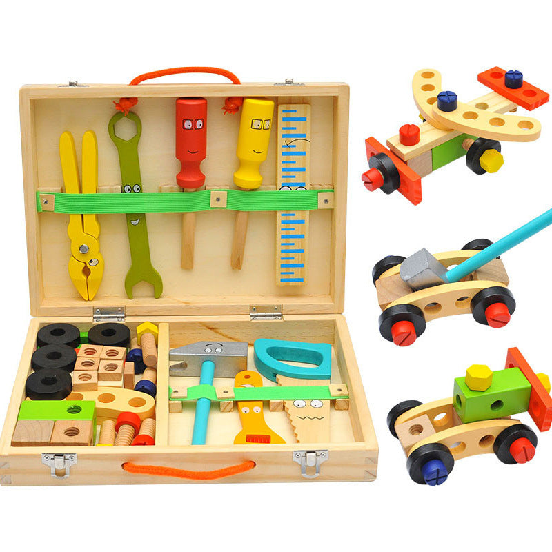 Simulation house cartoon wooden hand-held repair toolbox