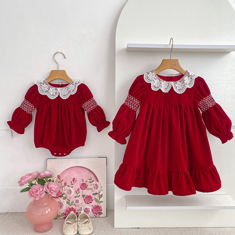 Christmas Red Ruffle Collar Dress