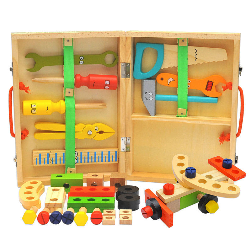 Simulation house cartoon wooden hand-held repair toolbox