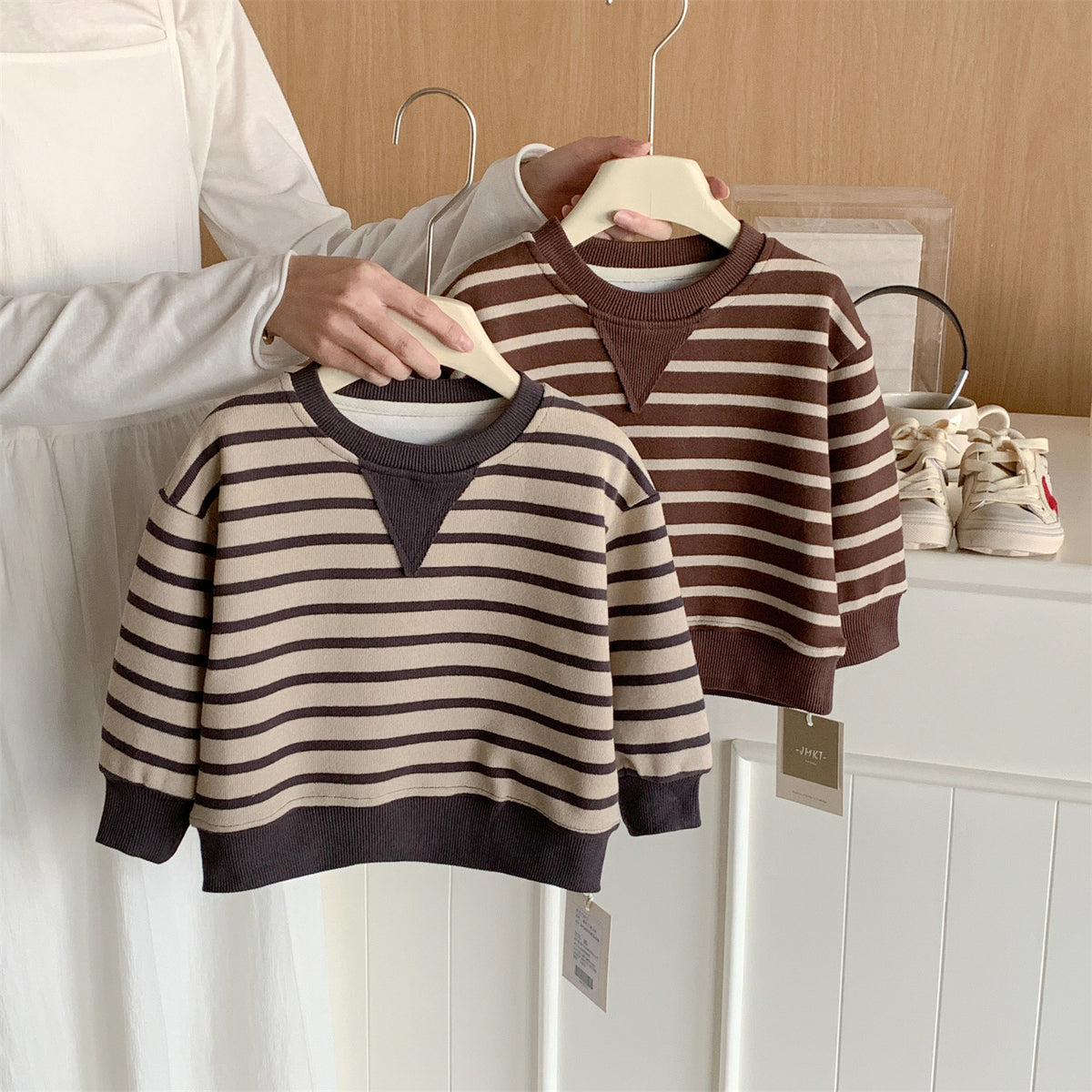 Round neck hoodie baby striped casual pullover