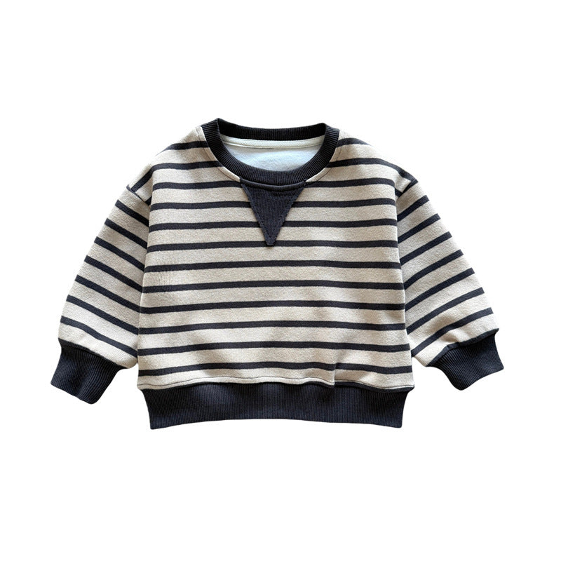 Round neck hoodie baby striped casual pullover