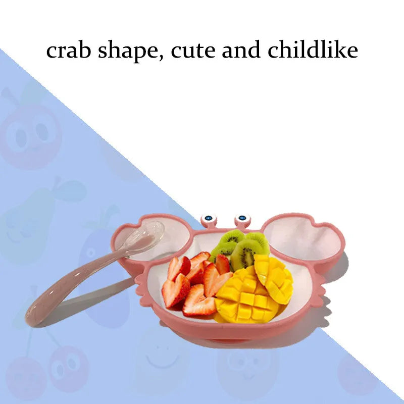 Sub-grid Silicone Sucker Tableware For Baby Cartoon Crab Anti-fall Dinner Plate Infant Kids Supplementary Food Bowl Soft Dishes