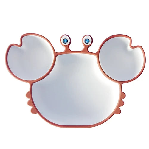 Sub-grid Silicone Sucker Tableware For Baby Cartoon Crab Anti-fall Dinner Plate Infant Kids Supplementary Food Bowl Soft Dishes