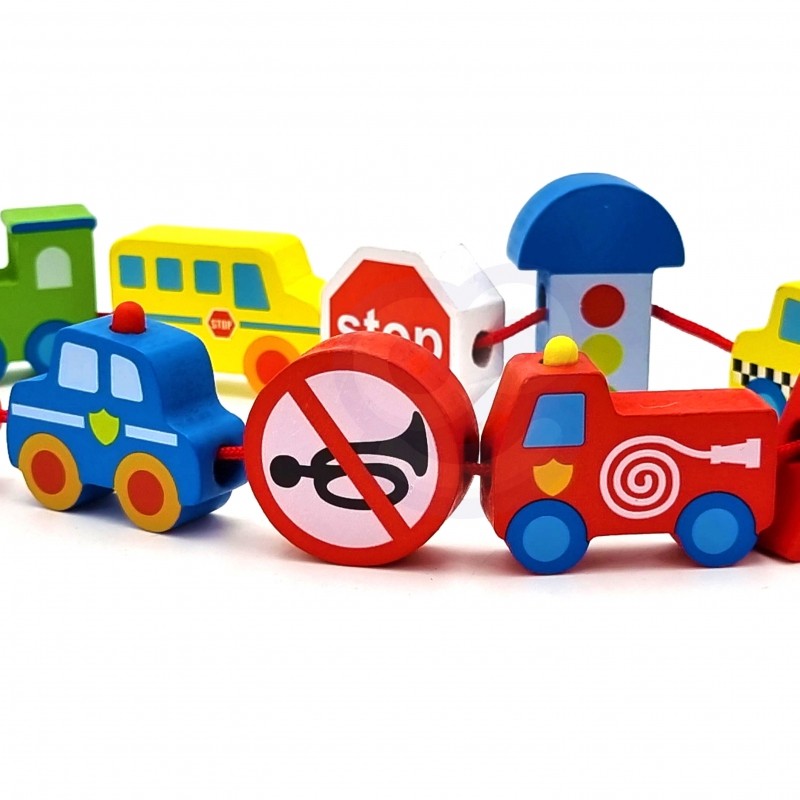 Car Shaped Wooden Threading Blocks 