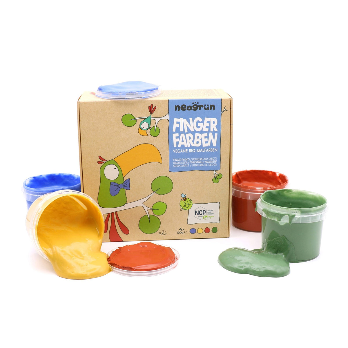 Neogrün Organic Finger Paint Set 4x120g – Blue, Yellow, Red, Green