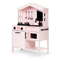 Pink Wooden Play Kitchen with Oven, Burners, Microwave and Accessories